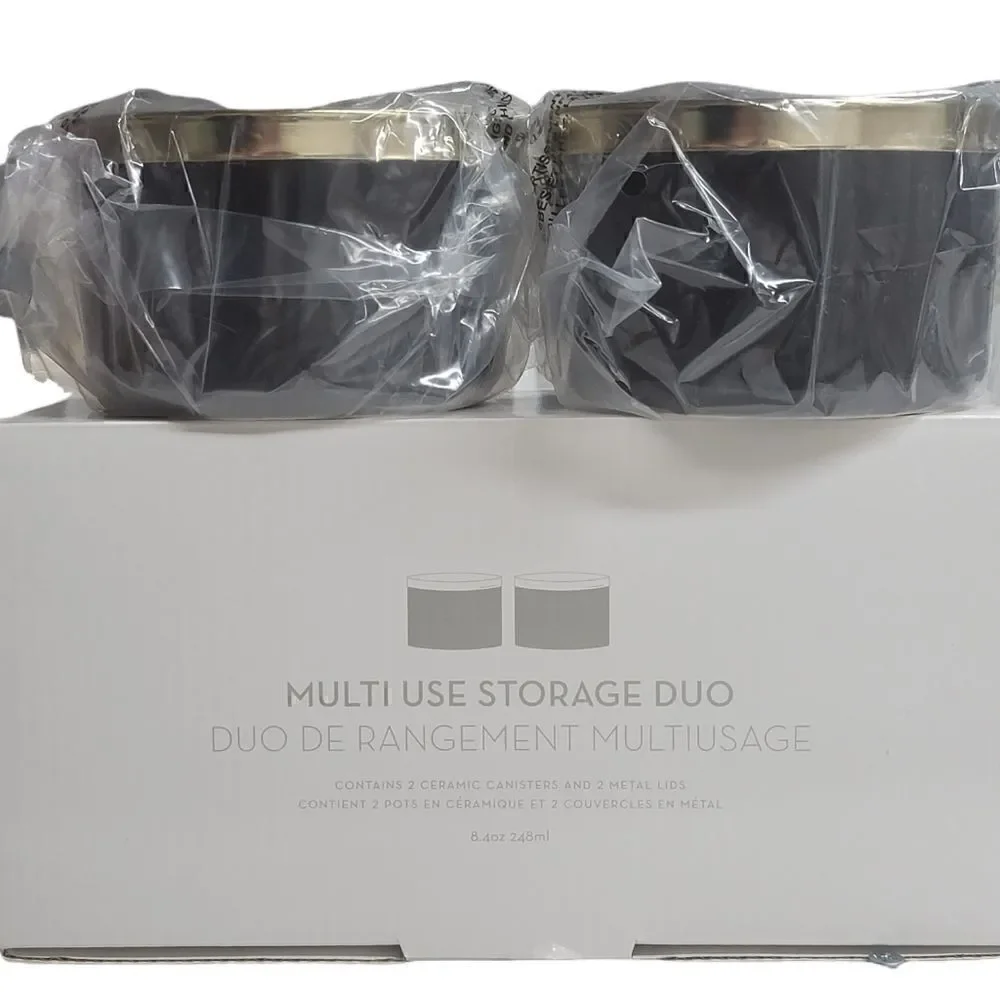 Z Gallerie Multi Use Storage Duo Cermic Canisters with Metal Lids